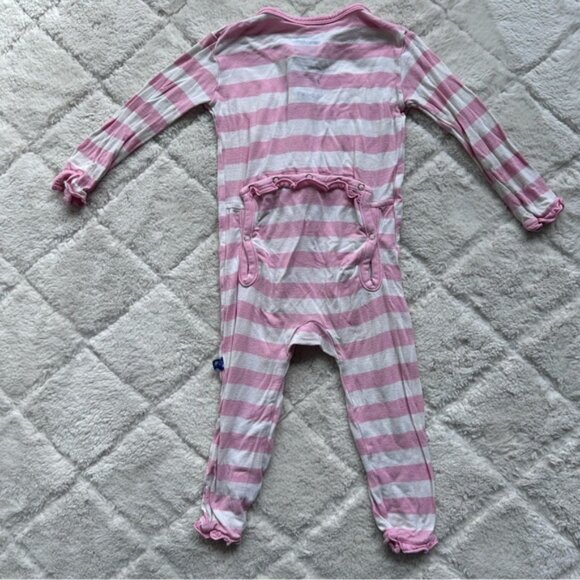 Kickee Pants | "Lotus Stripe" Classic Ruffle Coverall with Snaps | Size 12-18M - Picture 7 of 10